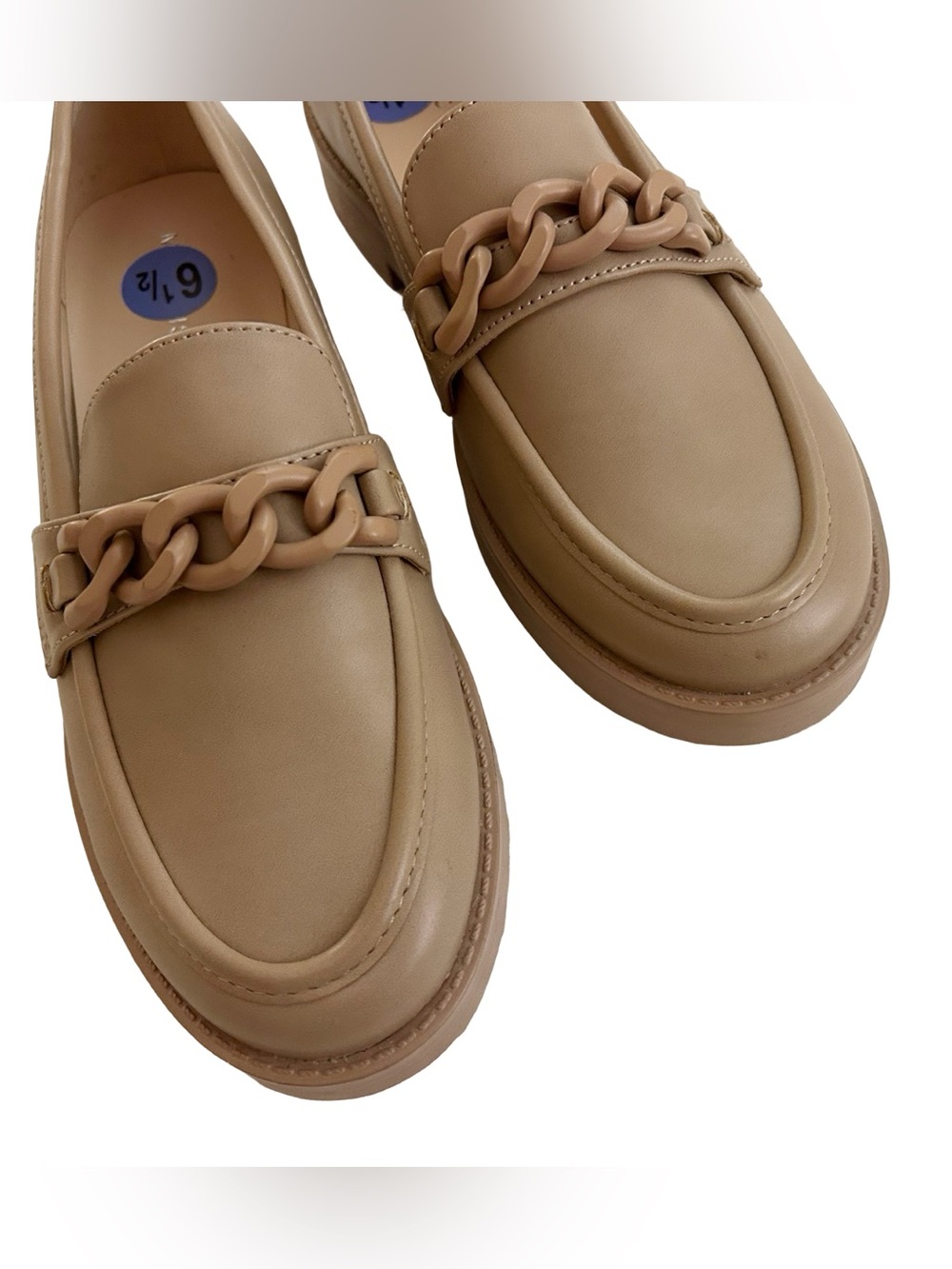 6.5 Marc Fisher Women’s Loafers Chain Shoes Modern Fashion Nude Beige Tan
